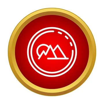 Mountain landscape sun line icon in red and gold button イラスト素材