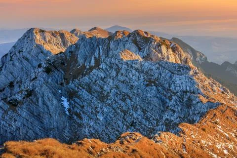 Mountain landscape in sunrise Stock Photos