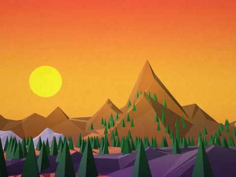 Mountain landscape at sunset Stock Illustration