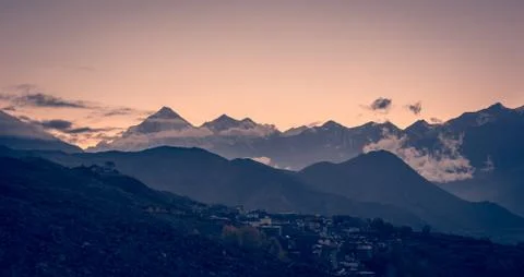 Mountain landscape at sunset Stock Photos