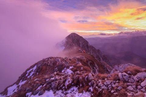 Mountain landscape in sunset Stock Photos