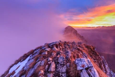 Mountain landscape in sunset Stock Photos