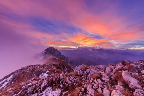 Mountain landscape in sunset Stock Photos