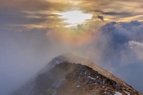 Mountain landscape in sunset Stock Photos
