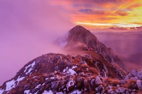 Mountain landscape in sunset Stock Photos
