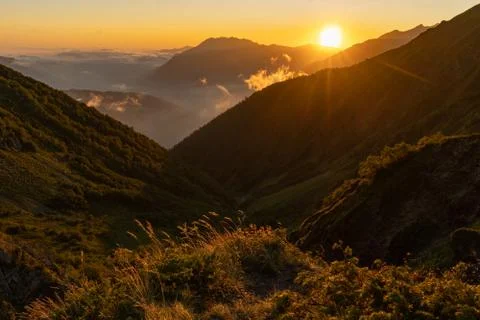 Mountain landscape at sunset Stock Photos