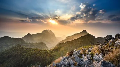 Mountain landscape at sunset Foto stock