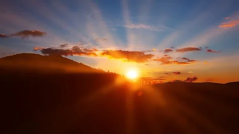 Mountain landscape. sunset. sun rays of sunset. Stock Footage 120187869