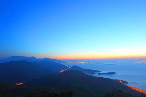 Mountain landscape at sunset time Stock Photos