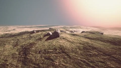 Mountain landscape at sunset with tone in the foreground on the field Stock Illustration