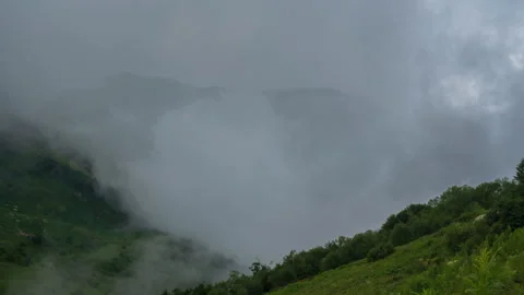 Mountain landscape. Timelapse of moving clouds Stock Footage 247787887