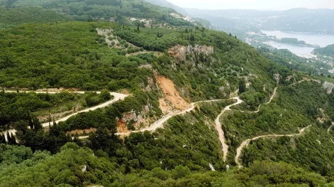Mountain landscape. Top view of an empty country road in greek rocks. Greece. 4K Vidéo 122672161