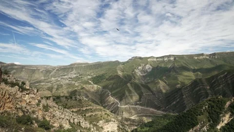 Mountain landscape top view with soaring eagle. Slow mo Stock-Footage 253630385
