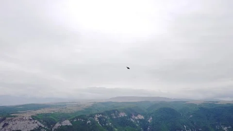 Mountain landscape top view with soaring eagle. Slow mo Stock Footage 253630449
