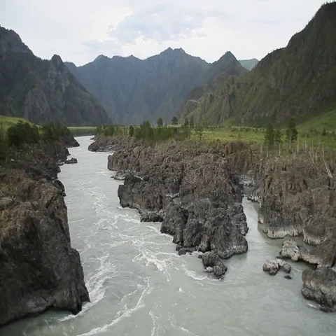 Mountain landscape. The total frame. Mountain River. Mining Siberia Russia. 動画素材 69442702