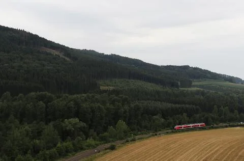 Mountain landscape with a train Stock-Fotos
