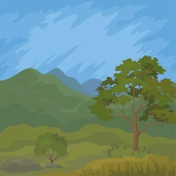 Mountain landscape with tree Stock Illustration