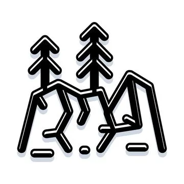 Mountain landscape with trees and peak line art Illustrazione stock