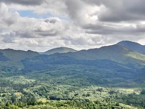 Mountain Landscape Under Dramatic Cloudy Sky Fotos Stock