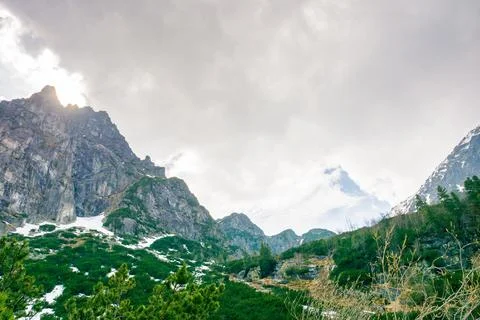 Mountain landscape under sky with clouds Stock Photos