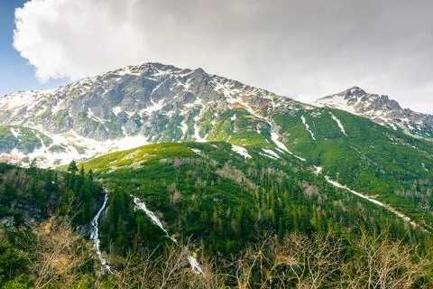 Mountain landscape under sky with clouds Stock Photos