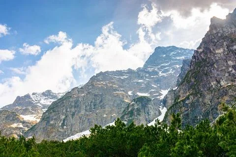 Mountain landscape under sky with clouds Stock Photos