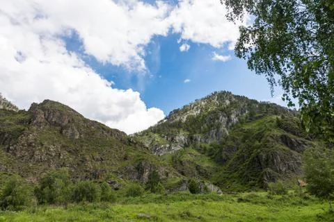 Mountain landscape in the valley of the confluence of the Katun and Maly Yalo Stock Photos