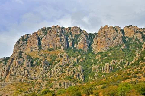 Mountain landscape in the valley of ghosts in the vicinity of Alushta Stock Photos