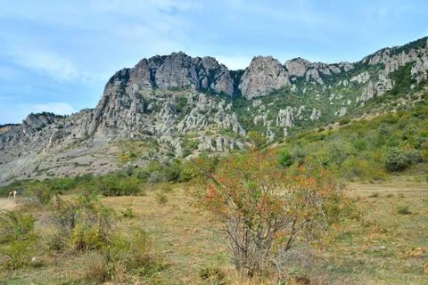 Mountain landscape in the valley of ghosts in the vicinity of Alushta Stock Photos