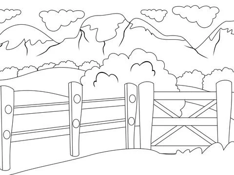 Mountain landscape. Vector, page for printable children coloring book. Stock Illustration