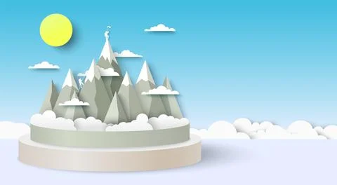 Mountain landscape vector papercut art craft style Stock Illustration