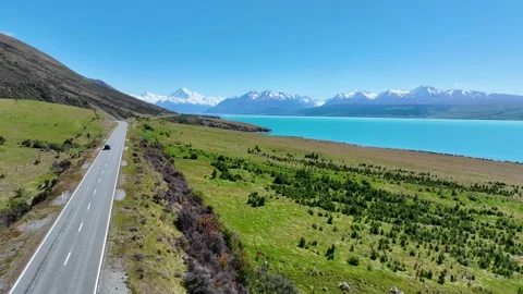 The mountain landscape view of blue sky background over Aoraki mount cook  Video stock 242421877