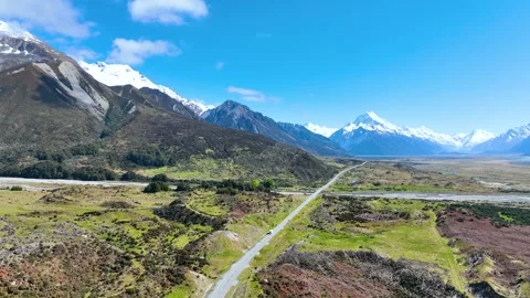  The mountain landscape view of blue sky background over Aoraki mount cook Stock Footage 242765247