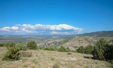 Mountain landscape, view from a height Stock Photos