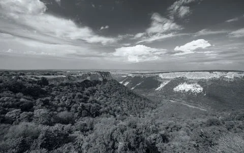 Mountain landscape, view from a height Stock Photos