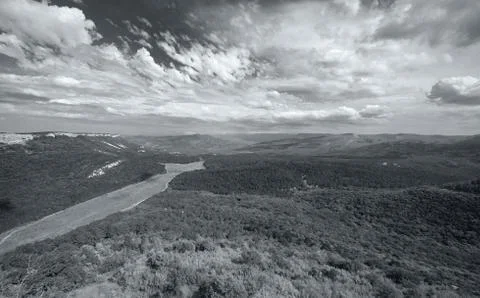 Mountain landscape, view from a height Stock Photos
