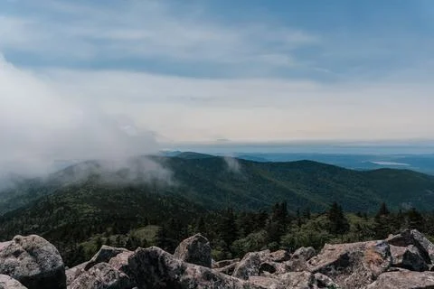 Mountain landscape. View from Mount Pidan. Livadia mountain peak. Russia. Vla Stock Photos