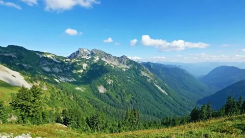 Mountain Landscape View on Pinnacle Peak Trail, Mount Rainier National Park, Was Stock Footage 332138808