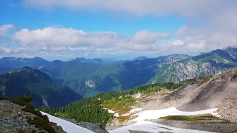 Mountain Landscape View from Spray Park Trail, Mount Rainier National Park, Wash Stock Footage 332083230