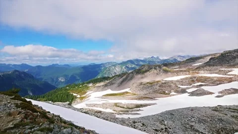 Mountain Landscape View of Spray Park Trail in Mount Rainier National Park, Wash Stock Footage 332083245