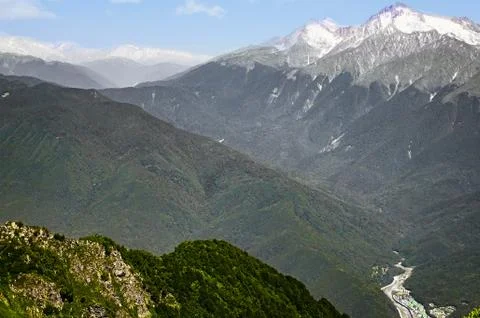 Mountain landscape with views of the ski complex. Foto stock