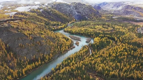 Mountain landscapes overlooking a mountain river. Stock Footage 220034278