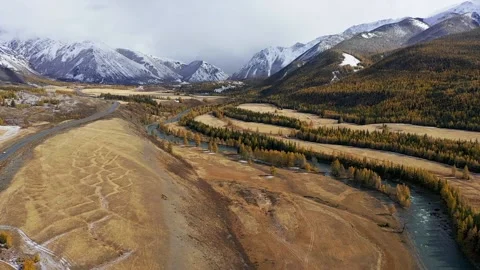 Mountain landscapes overlooking a mountain river. Stock Footage 220034288
