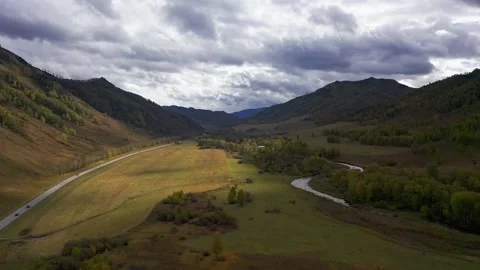 Mountain landscapes overlooking a mountain river. Stock Footage 220034312