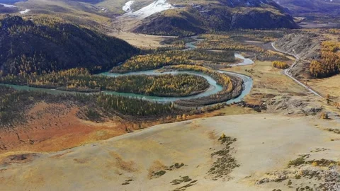 Mountain landscapes overlooking a mountain river. Stock Footage 220034339
