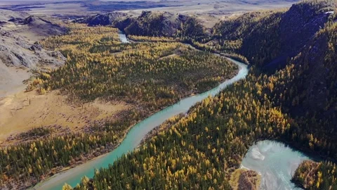 Mountain landscapes overlooking a mountain river. Stock Footage 220034348