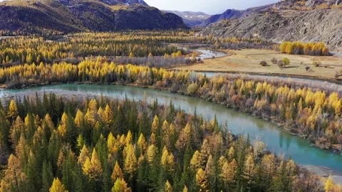 Mountain landscapes overlooking a mountain river. Stock Footage 220034355