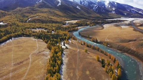Mountain landscapes overlooking a mountain river. Stock Footage 220034366