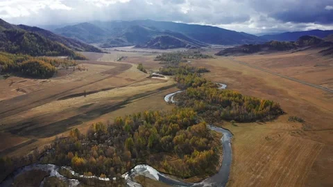 Mountain landscapes overlooking a mountain river. Stock Footage 220034409
