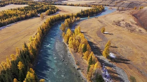 Mountain landscapes overlooking a mountain river. Stock Footage 220034412